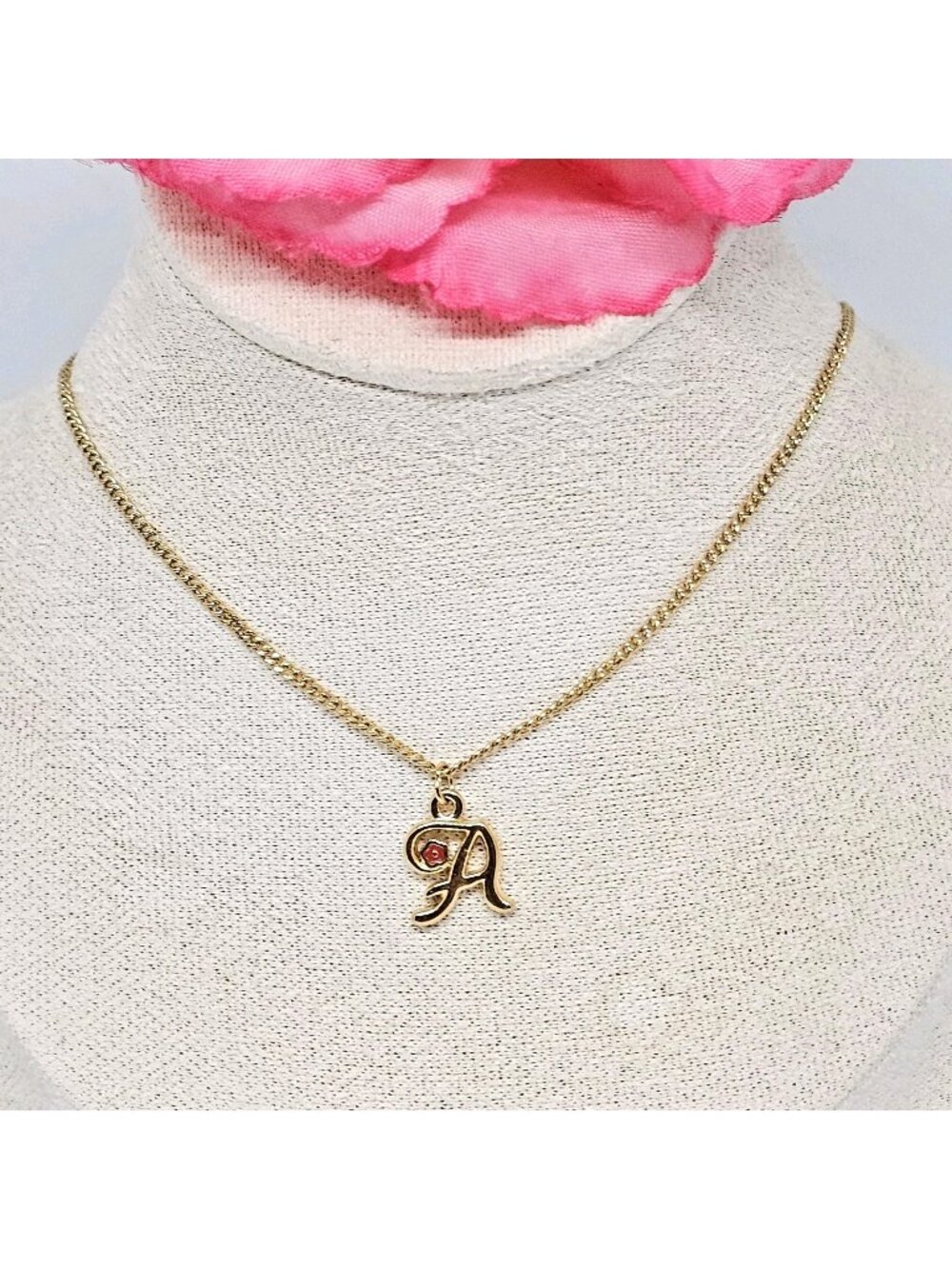 Vintage AVON Gold A Letter Initial Pendant Necklace 80s/90s Costume Jewelry